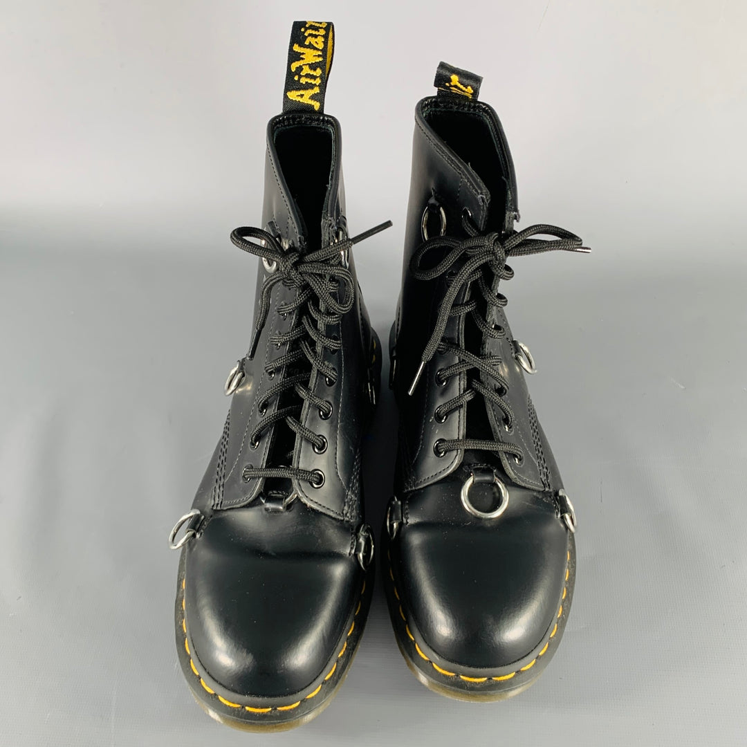RAF SIMONS Size 9 Black Rings Leather Lace-Up Boots