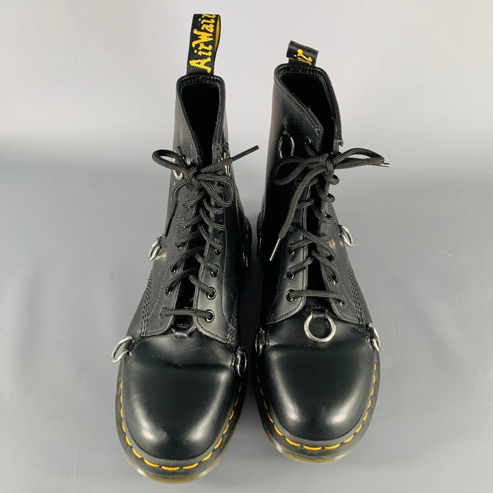 RAF SIMONS Size 9 Black Rings Leather Lace-Up Boots
