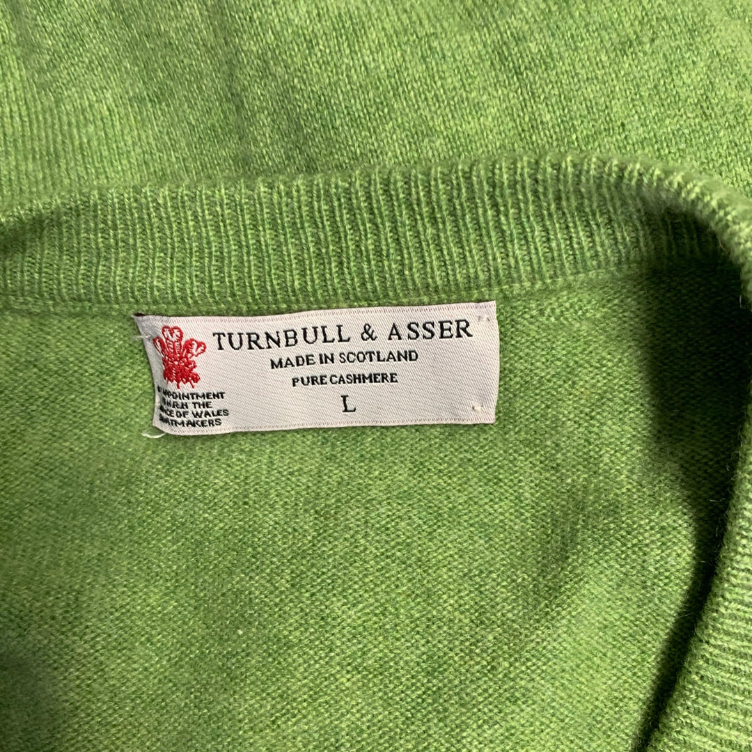 TURNBULL & ASSER Size L Green Knitted Cashmere Crew-Neck Sweater