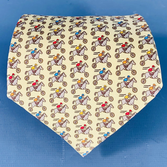 HERMES Yellow Multi Color Equestrian Silk Tie