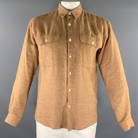 SCHNAYDERMAN'S Size M Camel Khaki Patchwork Linen Long Sleeve Shirt