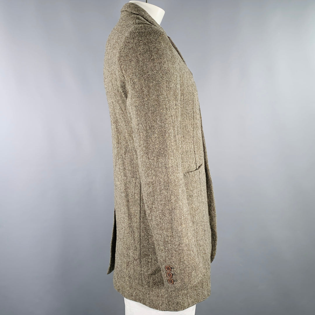 UNDERCOVER Size XL Brown Olive Herringbone Wool Coat