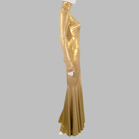 NORMA KAMALI Size XXS Gold Polyester Blend Long Sleeve Fishtail Evening Gown
