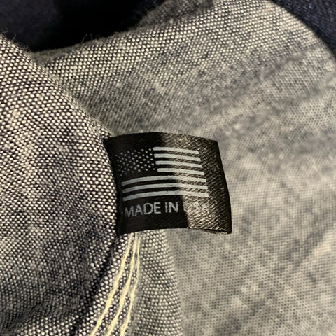 Chemise à manches longues FREEMANS SPORTING CLUB taille L en sergé de coton indigo marine à surpiqûres contrastantes
