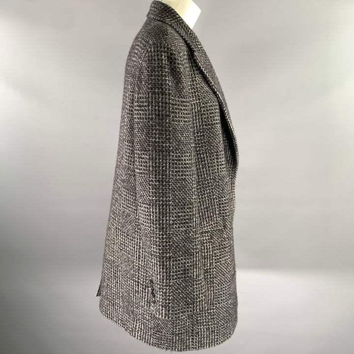 THE ROW Size XL Grey Black Wool Silk Blend Coat