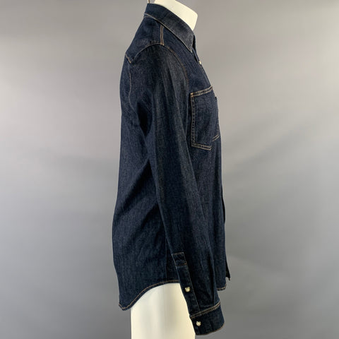 GIVENCHY Size S Navy Yellow Contrast Stitch Cotton Blend Long Sleeve Shirt
