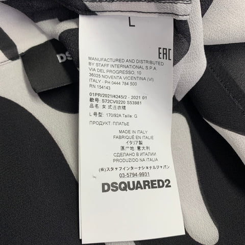 DSQUARED2 Size L Black White Zebra Viscose Button Up Long Sleeve Shirt