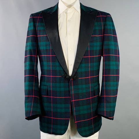 POLO by RALPH LAUREN Size 44 Long Green Black Red Plaid Wool Peak Lapel Sport Coat