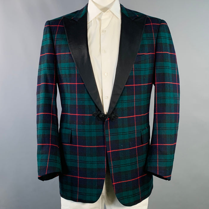 POLO by RALPH LAUREN Size 44 Long Green Black Red Plaid Wool Peak Lapel Sport Coat