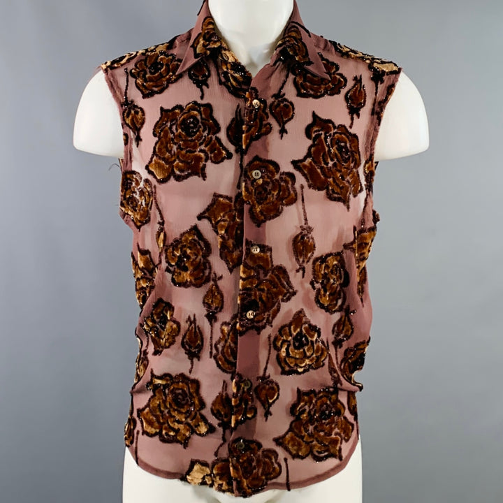 DRIES VAN NOTEN Size 36 Brown Tan Floral Viscose Silk Blend Velour Tank Top