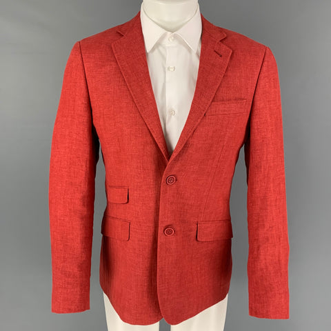 BRUCE FIELD Size 40 Red Herringbone Linen Single Breasted Sport Coat