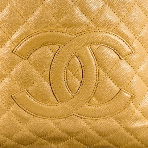 CHANEL Vintage GST Caviar Grand Shopping Tote Beige Gold Quilted Leather Handbag