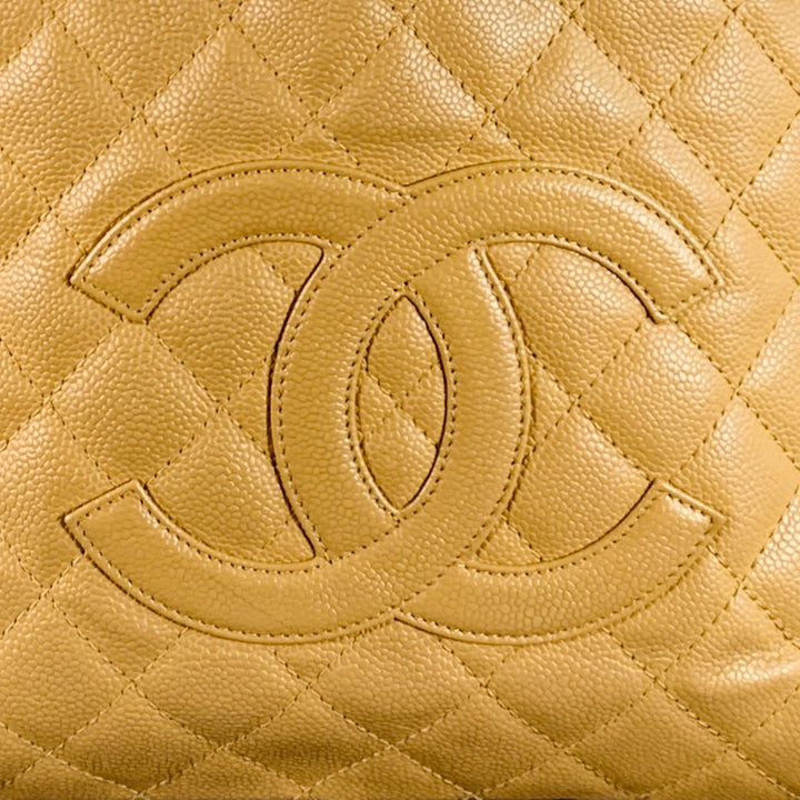CHANEL Vintage GST Caviar Grand Shopping Tote Beige Gold Quilted Leather Handbag