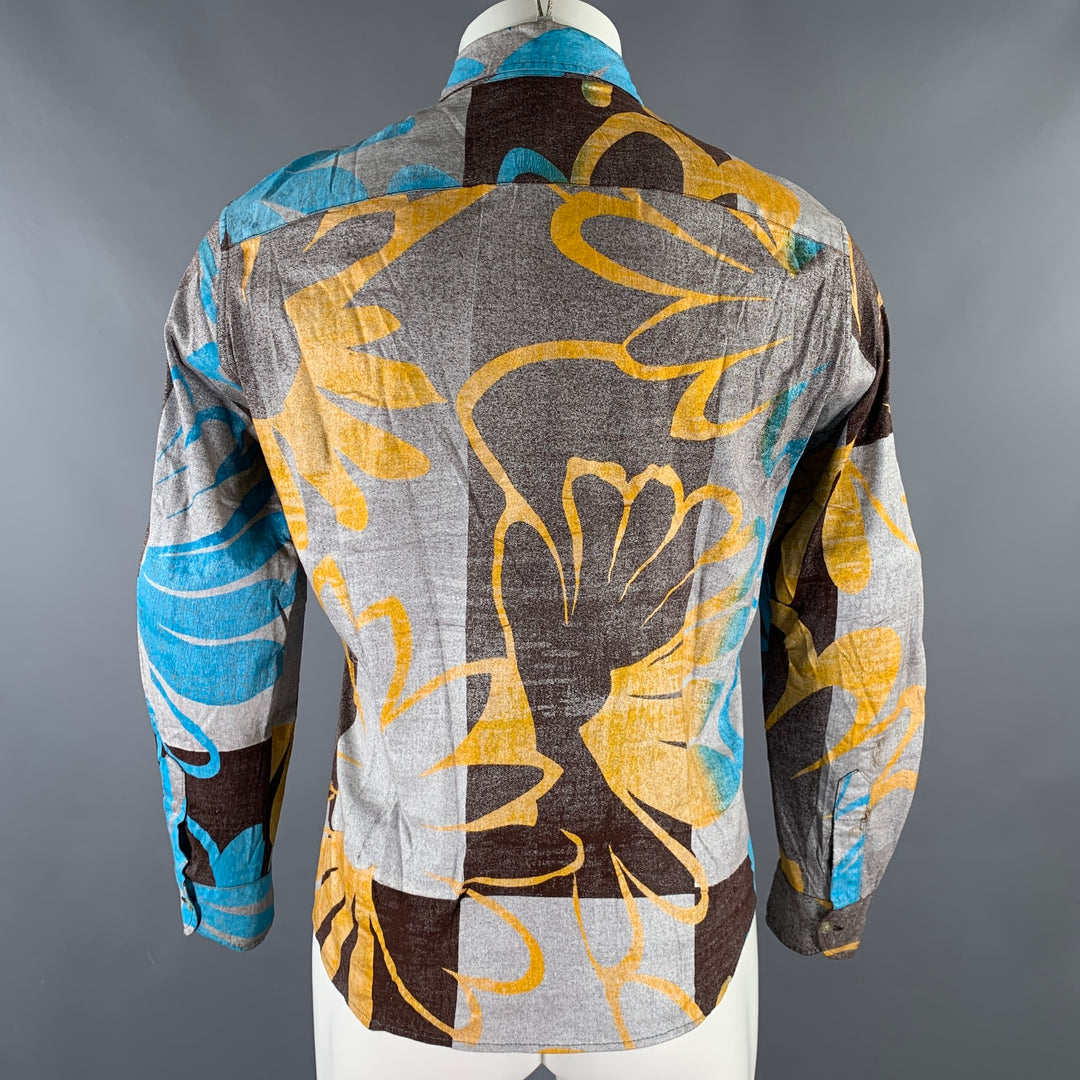 CUSTO BARCELONA Size XS Brown Blue/Silver Abstract Floral Long Sleeve Shirt