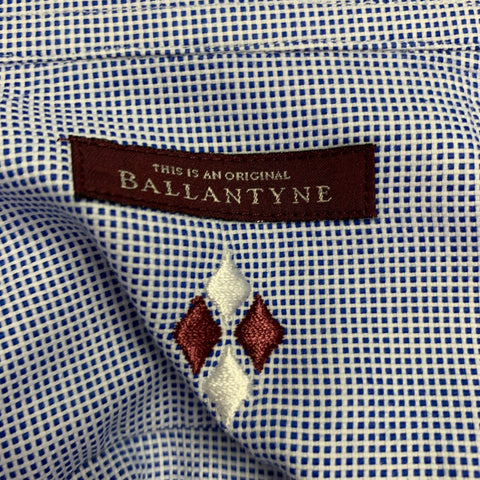 BALLANTYNE Size L Navy White Checkered Cotton Long Sleeve Shirt