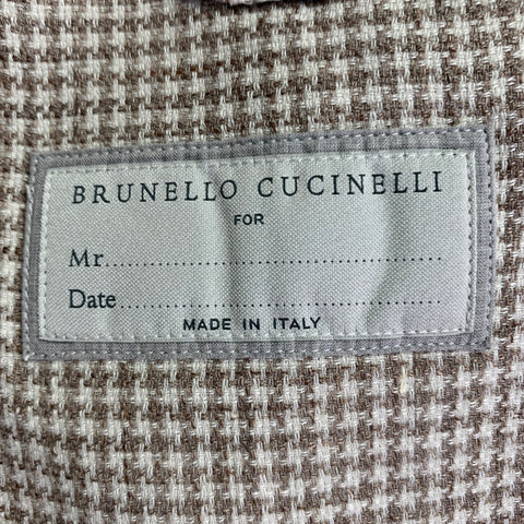 BRUNELLO CUCINELLI Size 38 Beige Cream Houndstooth Notch Lapel Sport Coat
