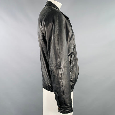BRUNO MAGLI Size 42 Black Leather Zip Up Jacket
