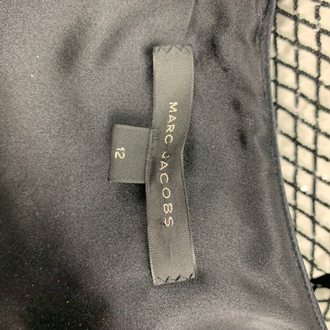 MARC JACOBS Taille 12 Robe droite perlée en soie grise et noire