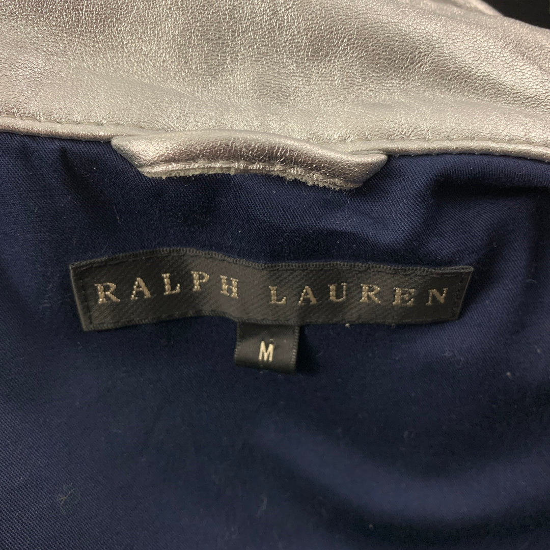 RALPH LAUREN Black Label Size M Silver Leather Metallic Lambskin Jacket
