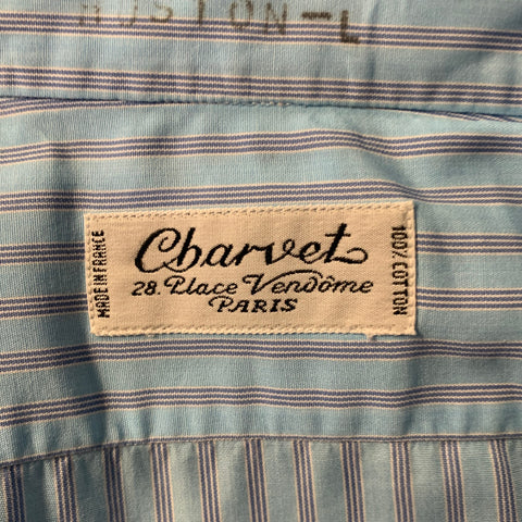 CHARVET Size M Blue Stripe Cotton Pointed Collar Long Sleeve Shirt