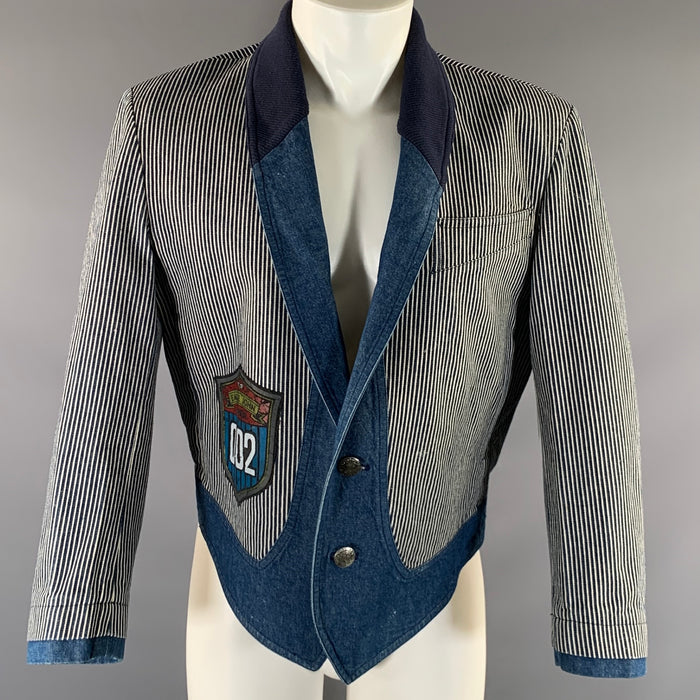 KANSAI YAMAMOTO Size M Blue White Stripe Cotton Shawl Collar Jacket