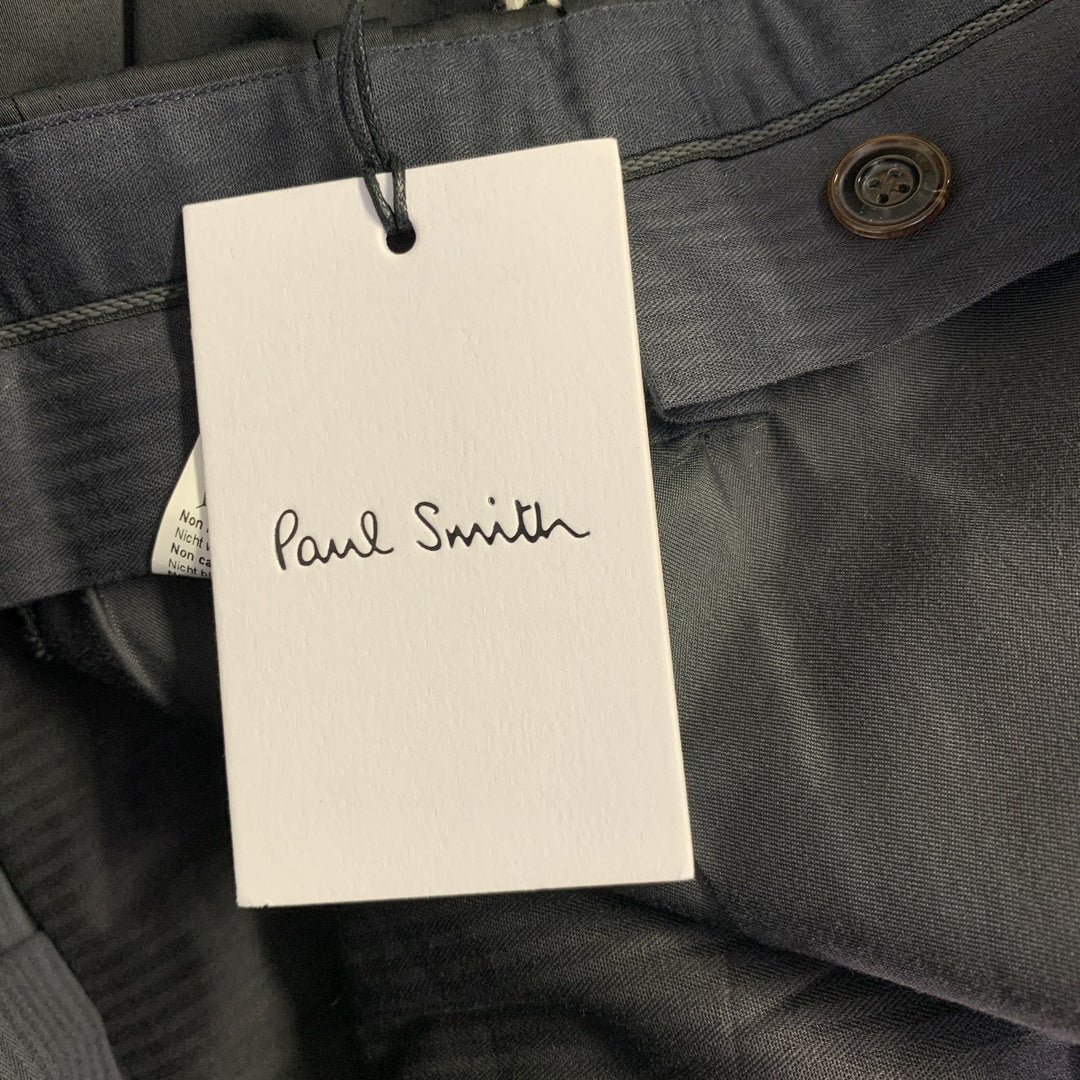 PAUL SMITH Size 34 Black Cotton Pleated Formal Tapered Dress Pants