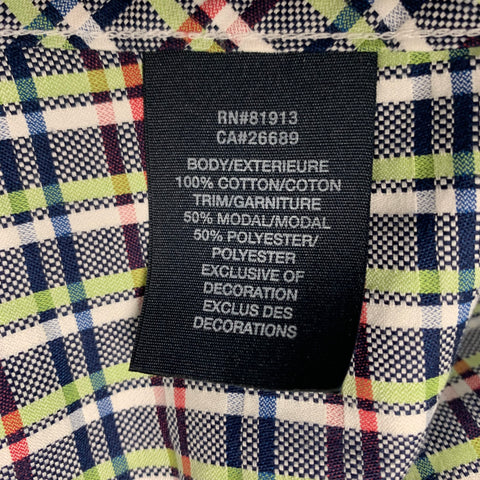 ROBERT GRAHAM Size L Navy Green Plaid Cotton Button Up Short Sleeve Shirt