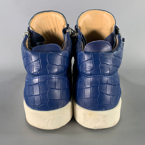 GIUSEPPE ZANOTTI Size 9.5 Blue White Embossed Leather High Top Sneakers