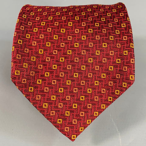 LUCIANO BARBERA Burgundy Red Orange Geometric Jacquard Silk Tie
