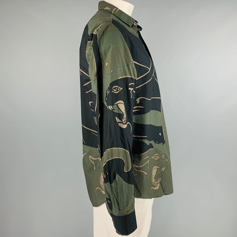 VALENTINO Camisa Manga Larga Abotonada Algodón Estampado Verde Negro Talla XL