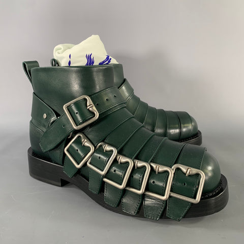 BURBERRY Size 8 Green Leather Pull On Boots