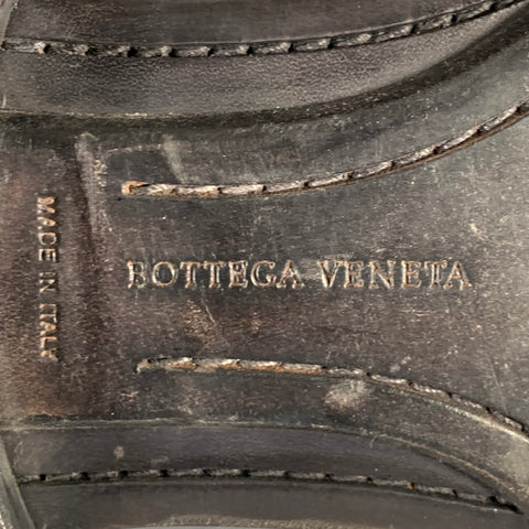 BOTTEGA VENETA Size 11 Black Leather Textured Zig Zag Lace-Up Shoes