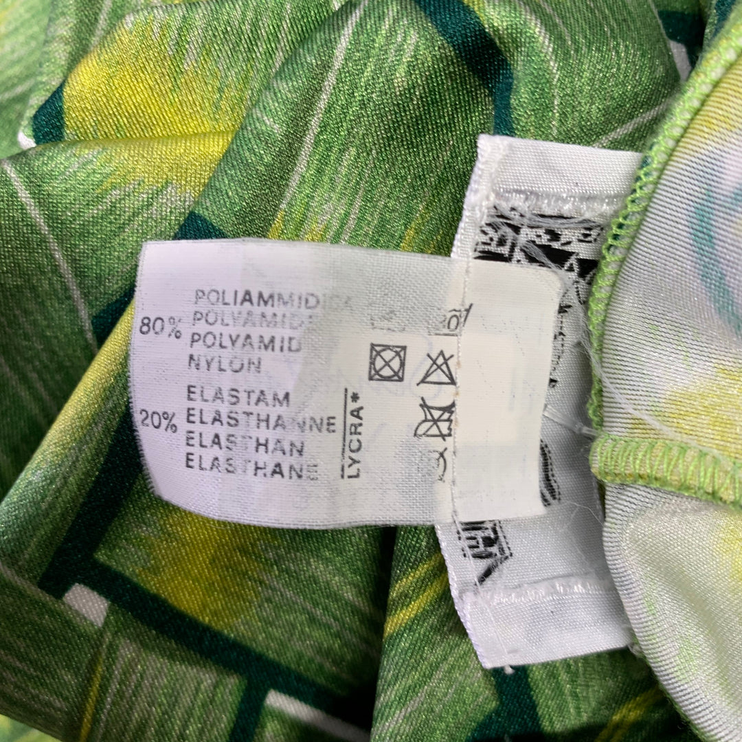HERMES Size 10 Green Yellow Lycra Woven Elastic Waistband Leggings