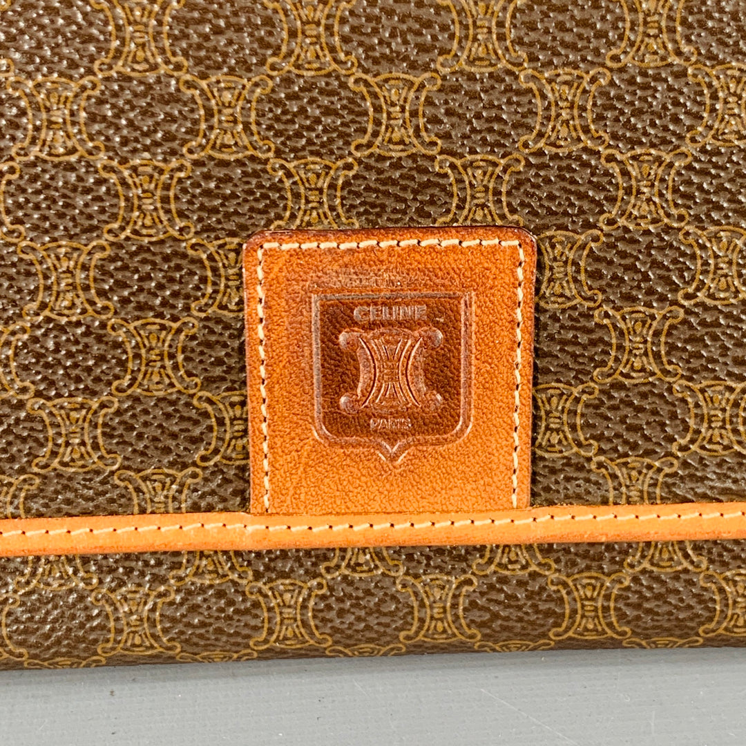 CELINE Brown Tan Logo Coated Canvas Checkbook Wallet