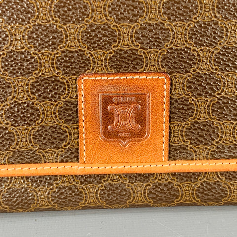CELINE Brown Tan Logo Coated Canvas Checkbook Wallet
