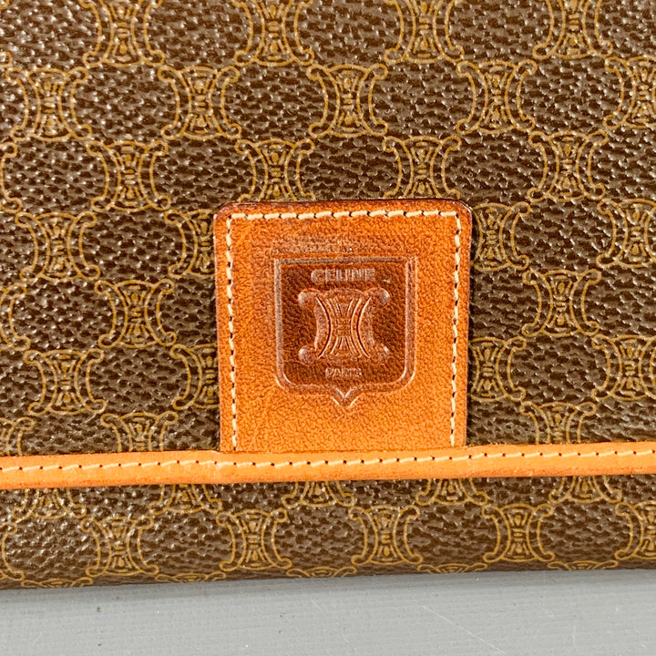 CELINE Brown Tan Logo Coated Canvas Checkbook Wallet