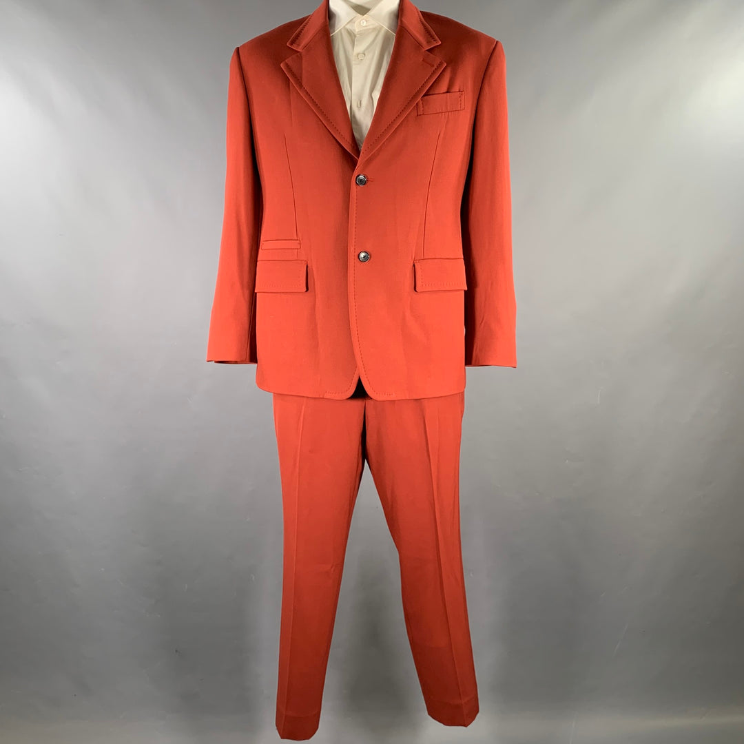 SALVATORE FERRAGAMO Size 46 Burgundy Wool Notch Lapel Suit