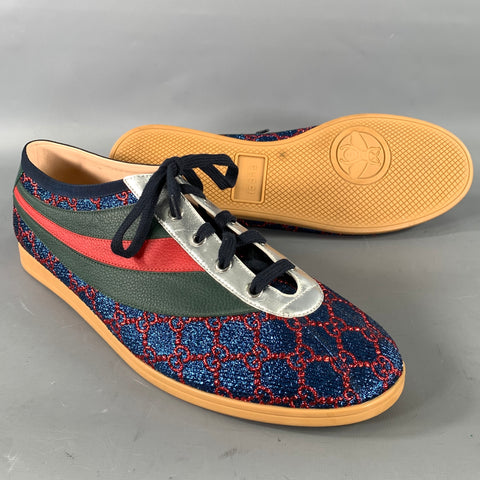 GUCCI Size 14 Blue Red A92738 14 -03H Monogram Lurex Low Top Sneakers