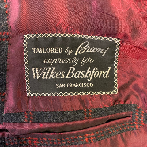 BRIONI Regular Grey Red Window Pane Wool Sport Coat