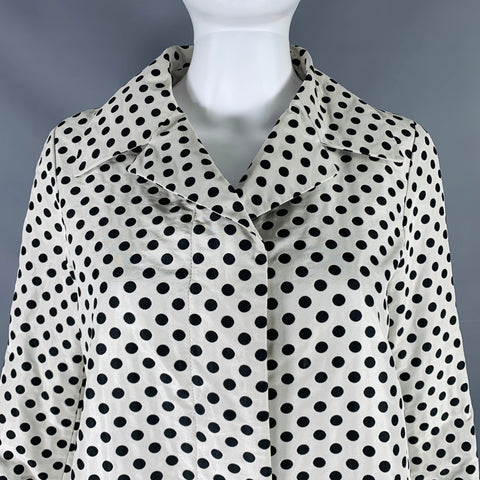 MAX MARA Size 6 White Black Polyester Polka Dot Buttoned Coat