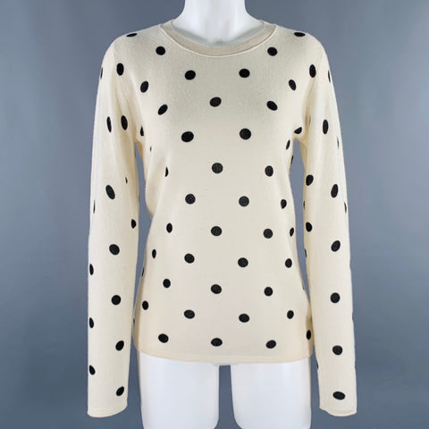 NEIMAN MARCUS Size S Beige Black Cashmere Polka Dot Crew Neck Pullover