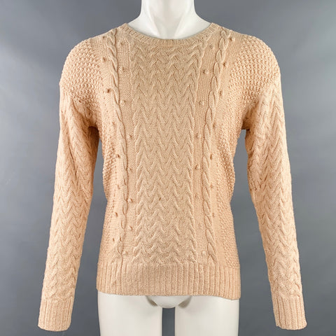 CHARLOTTE LUMLEY Size M Pink Cable Knit Silk Crew Neck Pullover