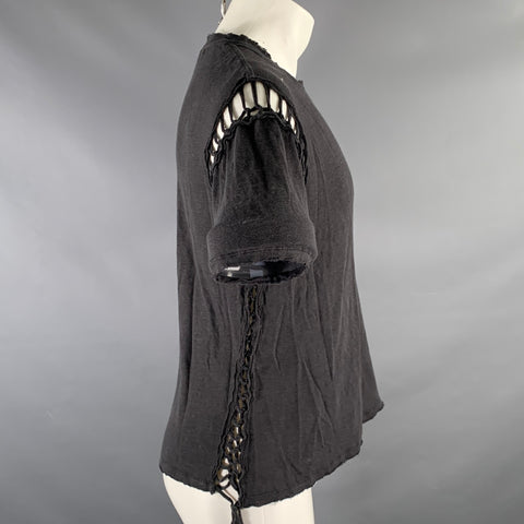 IRO Size XS Black Linen Deconstructed T-shirt