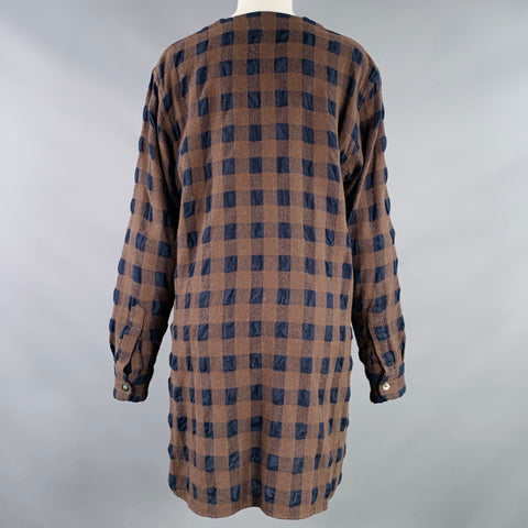 NEEDLES Size M Brown Navy Wool Blend Checkered Single Button Cardigan