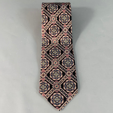 CHRISTIAN DIOR Black Purple Abstract Silk Tie