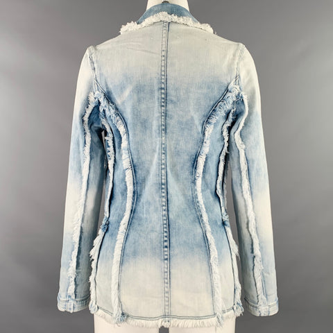 L'AGENCE Size XS Blue Cotton Blend Denim Double Breasted Peak Lapel Jacket