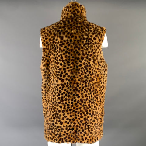 VINTAGE Size M Tan Brown & Black Animal Print Leather Reversible Vest