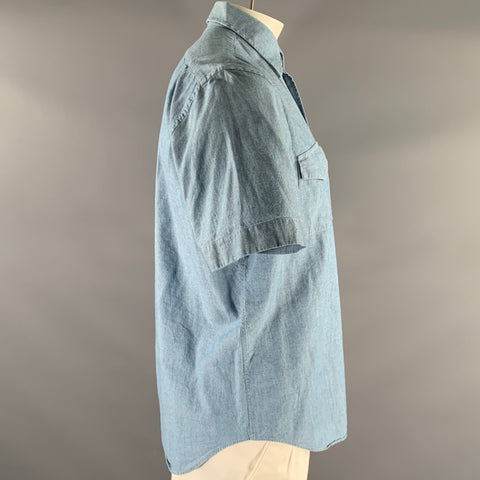 ADAM KIMMEL Size L Blue Light Wash Cotton Western Short Sleeve Shirt