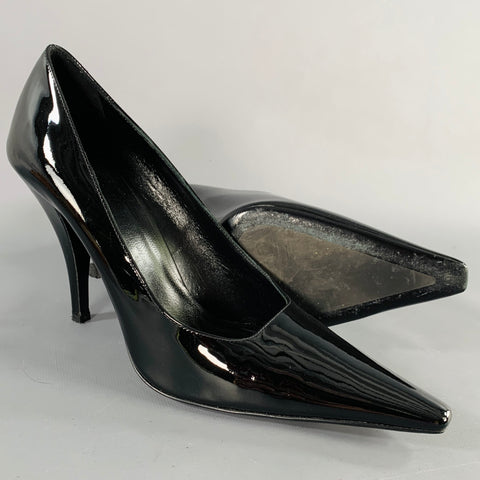 THE ROW Size 7.5 Black Patent Leather Pointed Toe Pumps