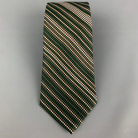 YVES SAINT LAURENT Green White Checkered Silk Tie